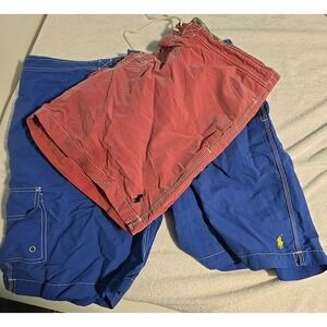 2 Pair Polo Ralph Lauren Swim Trunks Mens Large Blue Salmon Board Shorts